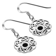 Black Onyx Round Celtic Knot Silver Earrings - e408
